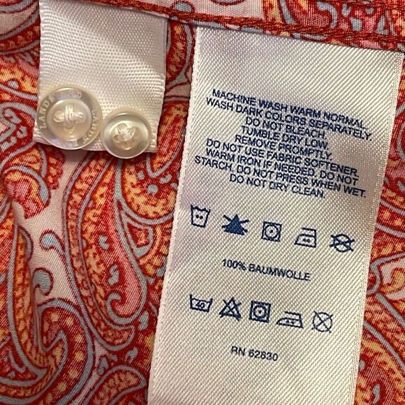 Lands End Paisley Button Down Shirt Size 12 P. Red/Orange - Picture 7 of 9